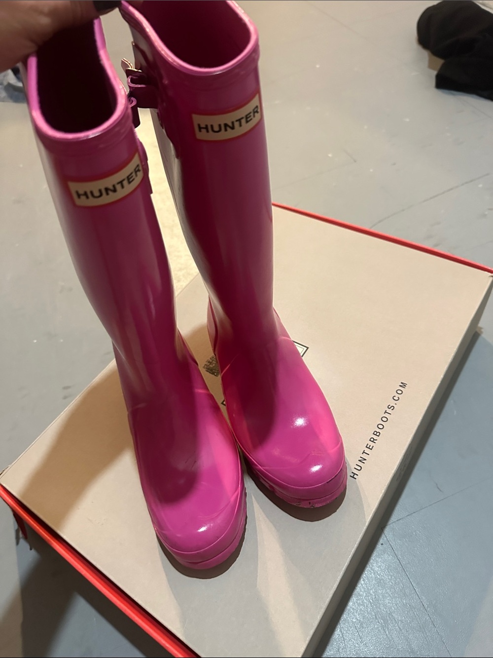 Hunter Tall Glossy Pink Rain Boots adult 5